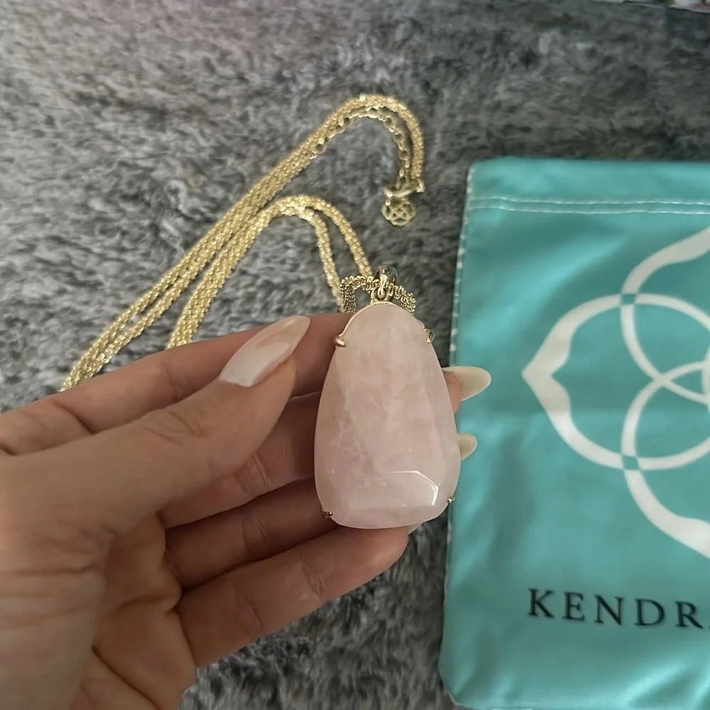 Kendra Scott rose quartz earrings and Sandra necklace set